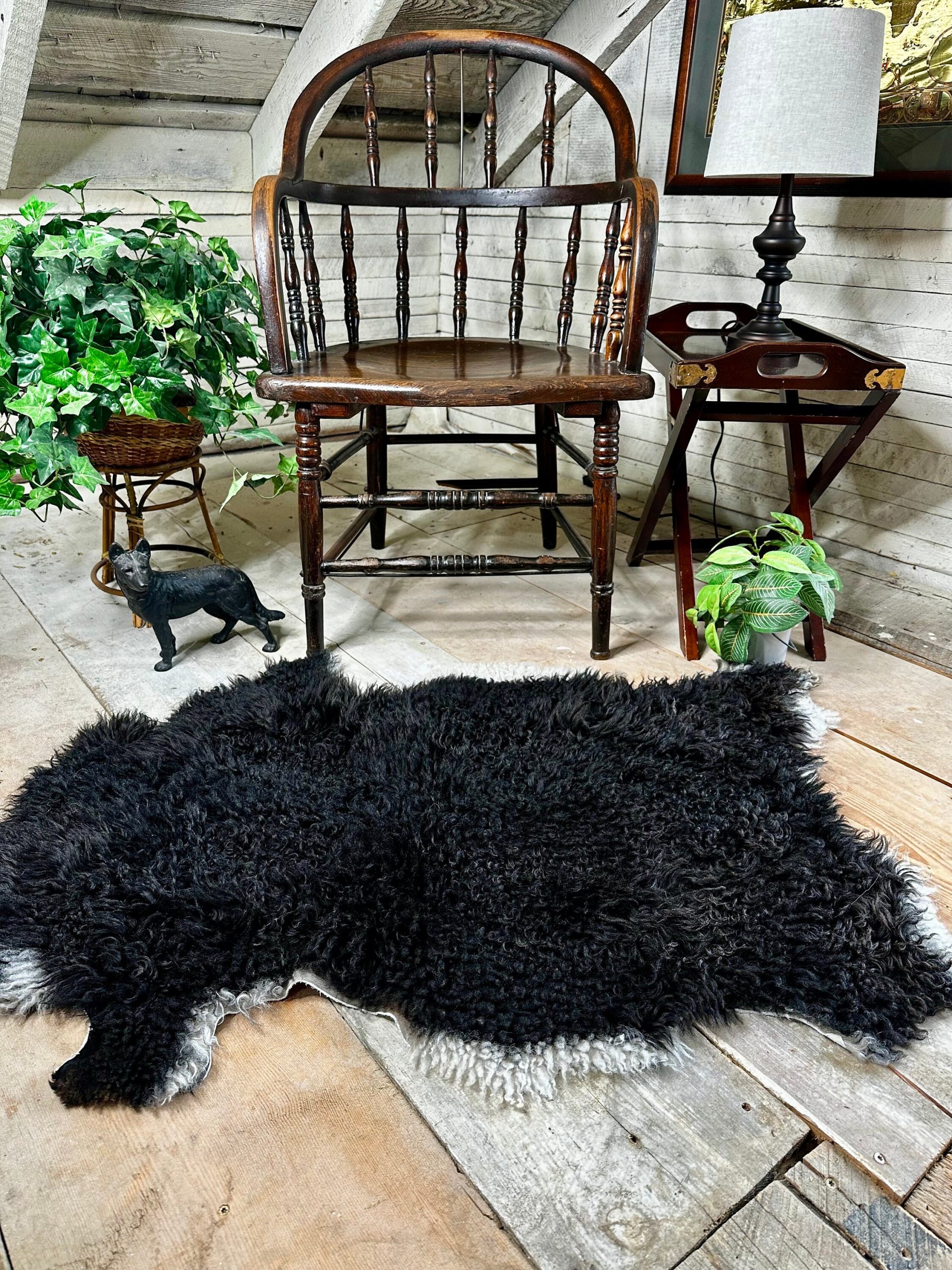 All Natural Ebony Black Sheepskin with White Trim - Image 2