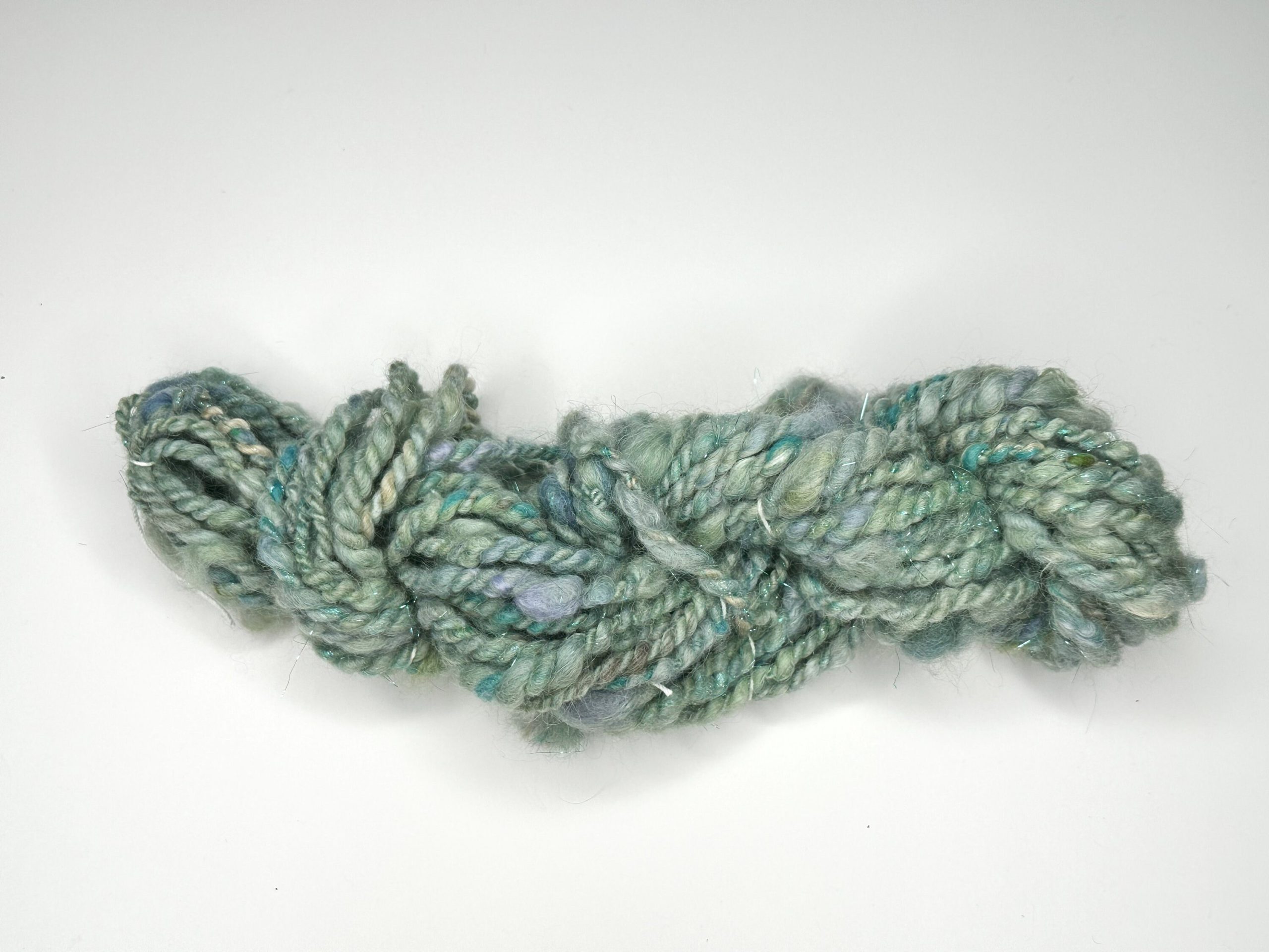Handspun and Hand Dyed Wool Art Yarn - Sea Foam - Image 2