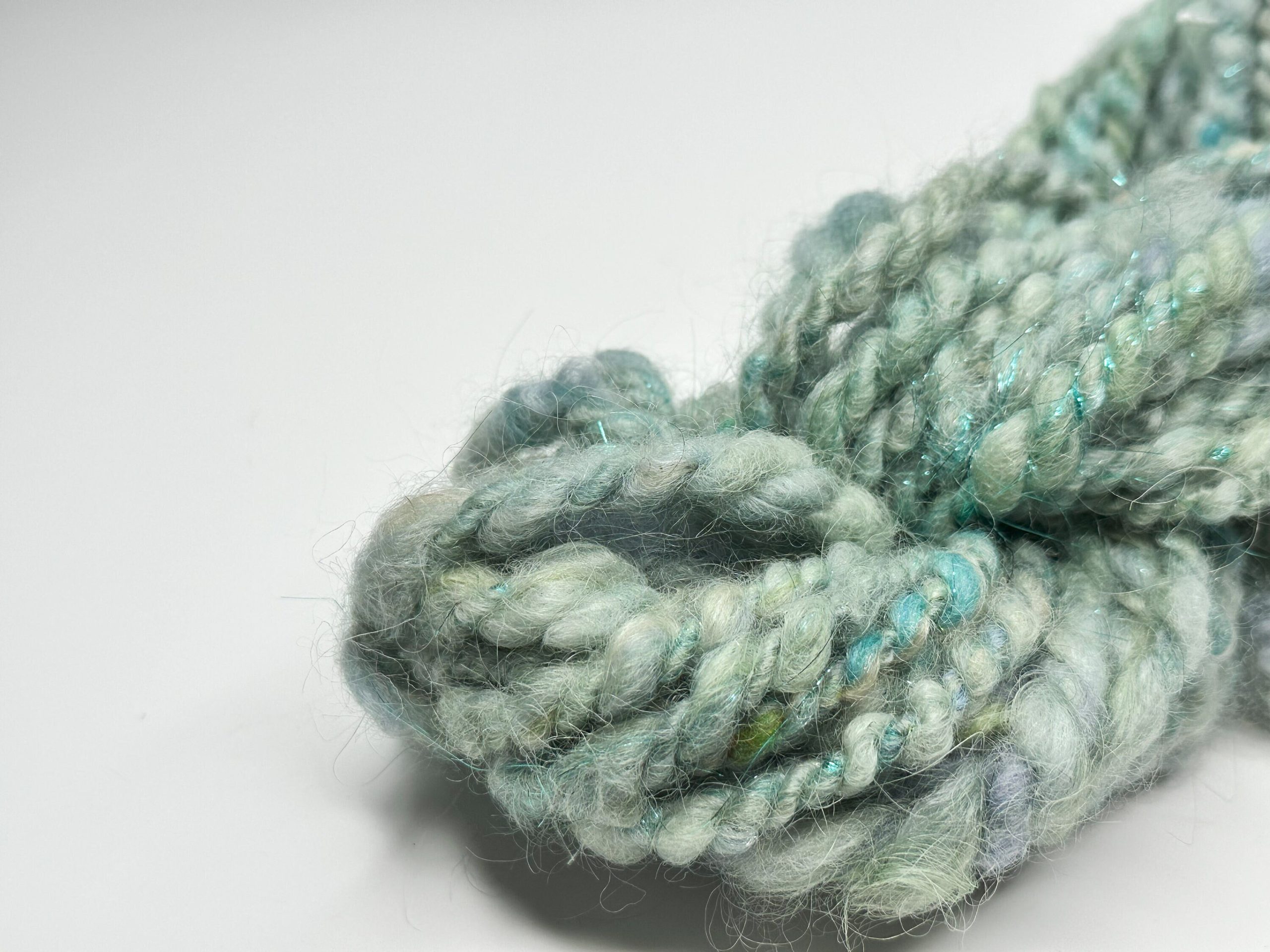 Handspun and Hand Dyed Wool Art Yarn - Sea Foam