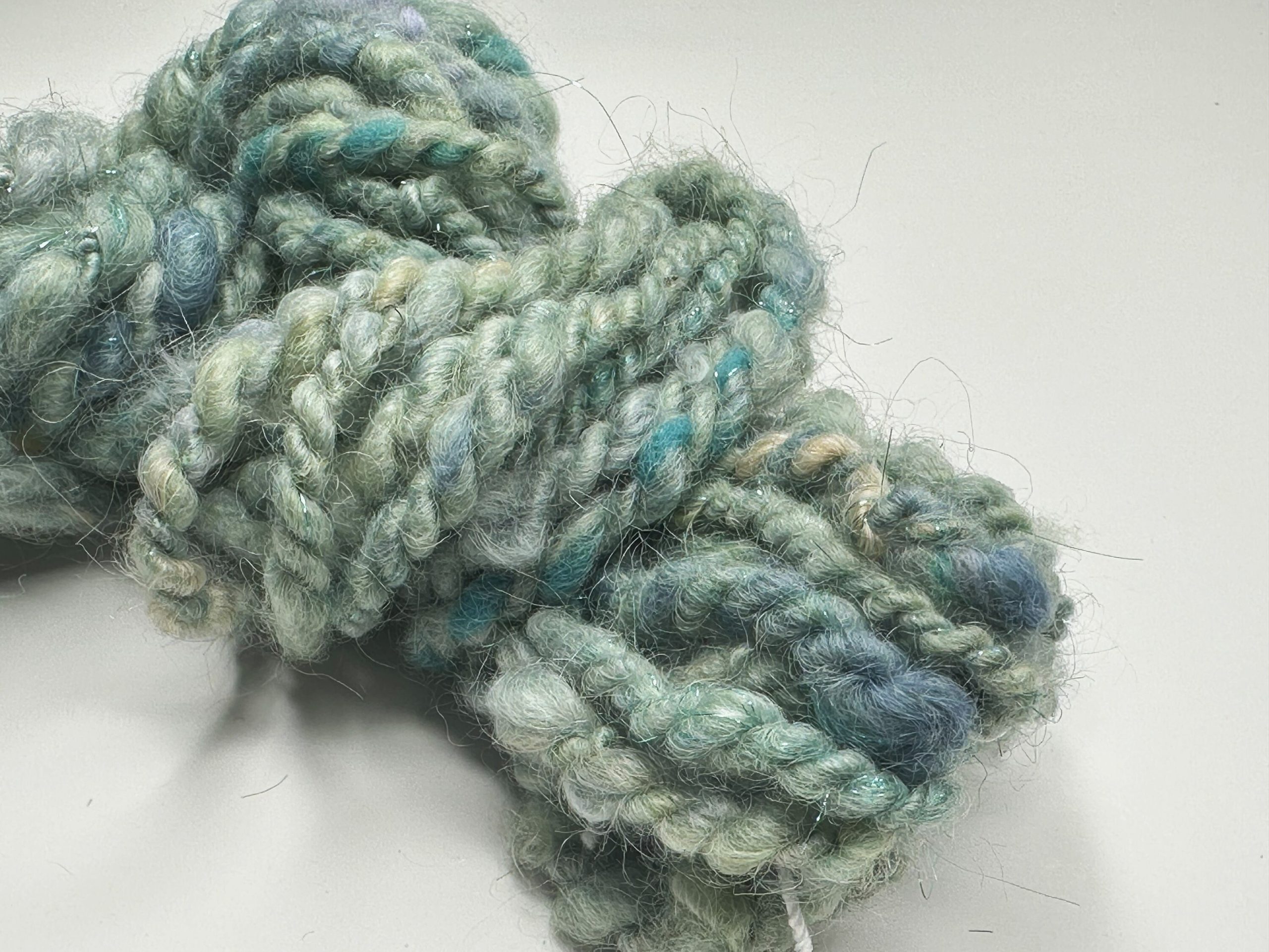 Handspun and Hand Dyed Wool Art Yarn - Sea Foam - Image 3