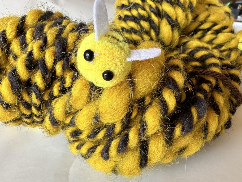Bee My Honey Charcoal & Bumble Bee Yellow Novelty Yarn with Fluffy Bees - 2 Ply Craft Yarn for Knit, Crochet, Fiber Art