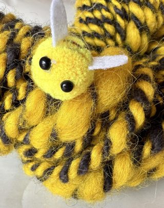 Bee My Honey Charcoal & Bumble Bee Yellow Novelty Yarn with Fluffy Bees - 2 Ply Craft Yarn for Knit, Crochet, Fiber Art