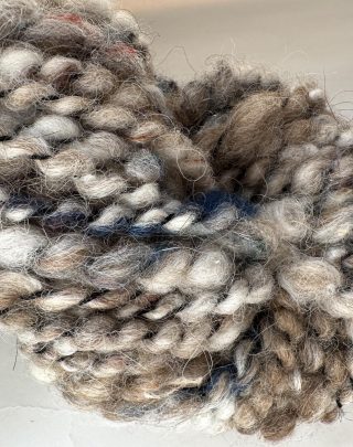 Sand and Stone Boucle Yarn - Natural Brown & Gray with Indigo and Silver Myla, 2-Ply Yarn for Knit, Crochet, Fiber Art