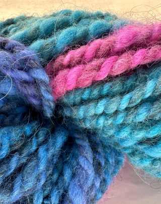 Aurora Borealis Yarn - Variegated Grey, Magenta, Turquoise & Purple Barberpole 2 Ply Yarn for Knit, Crochet, Fiber Art