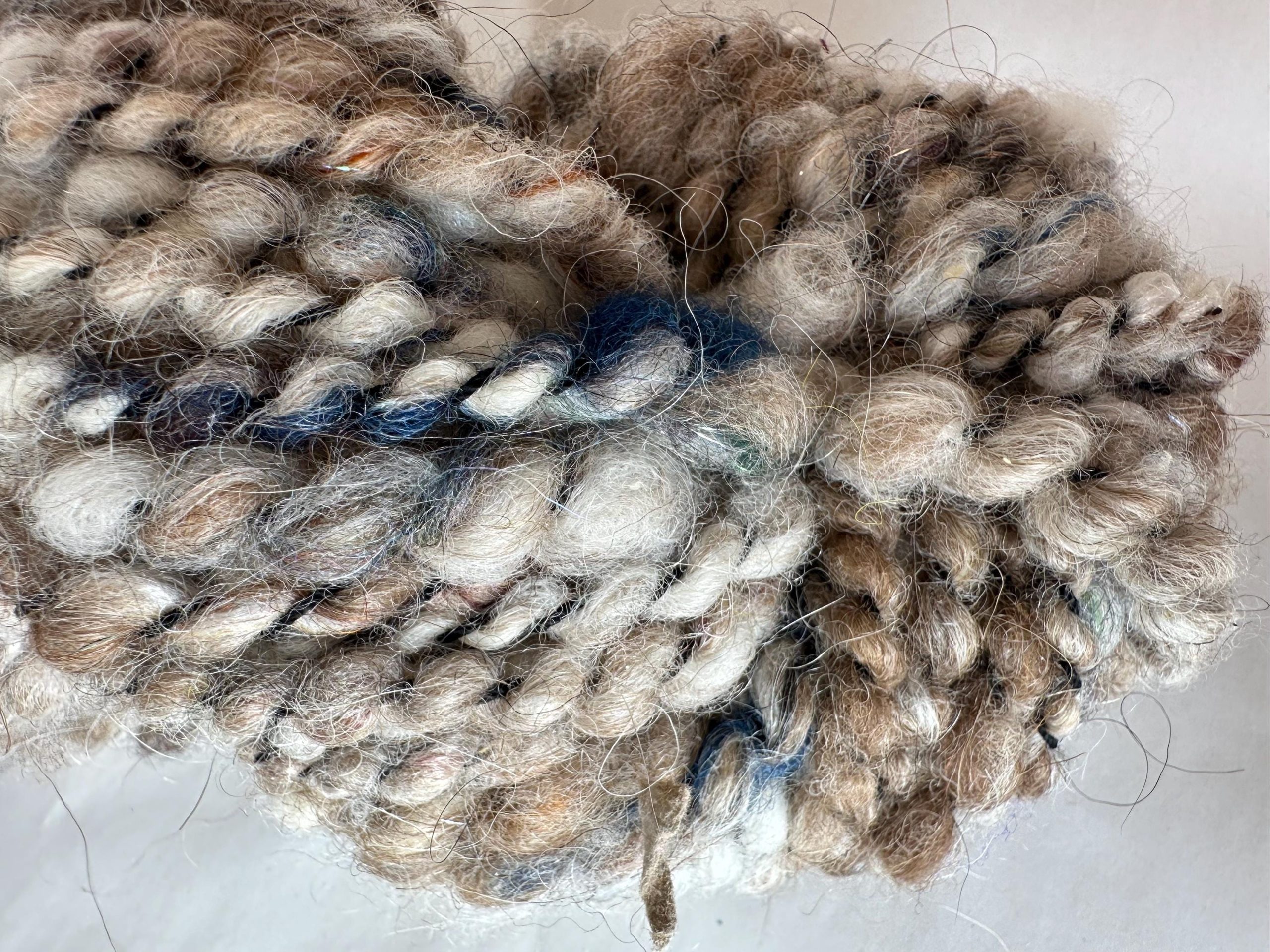 Sand and Stone Boucle Yarn - Natural Brown & Gray with Indigo and Silver Myla, 2-Ply Yarn for Knit, Crochet, Fiber Art - Image 3