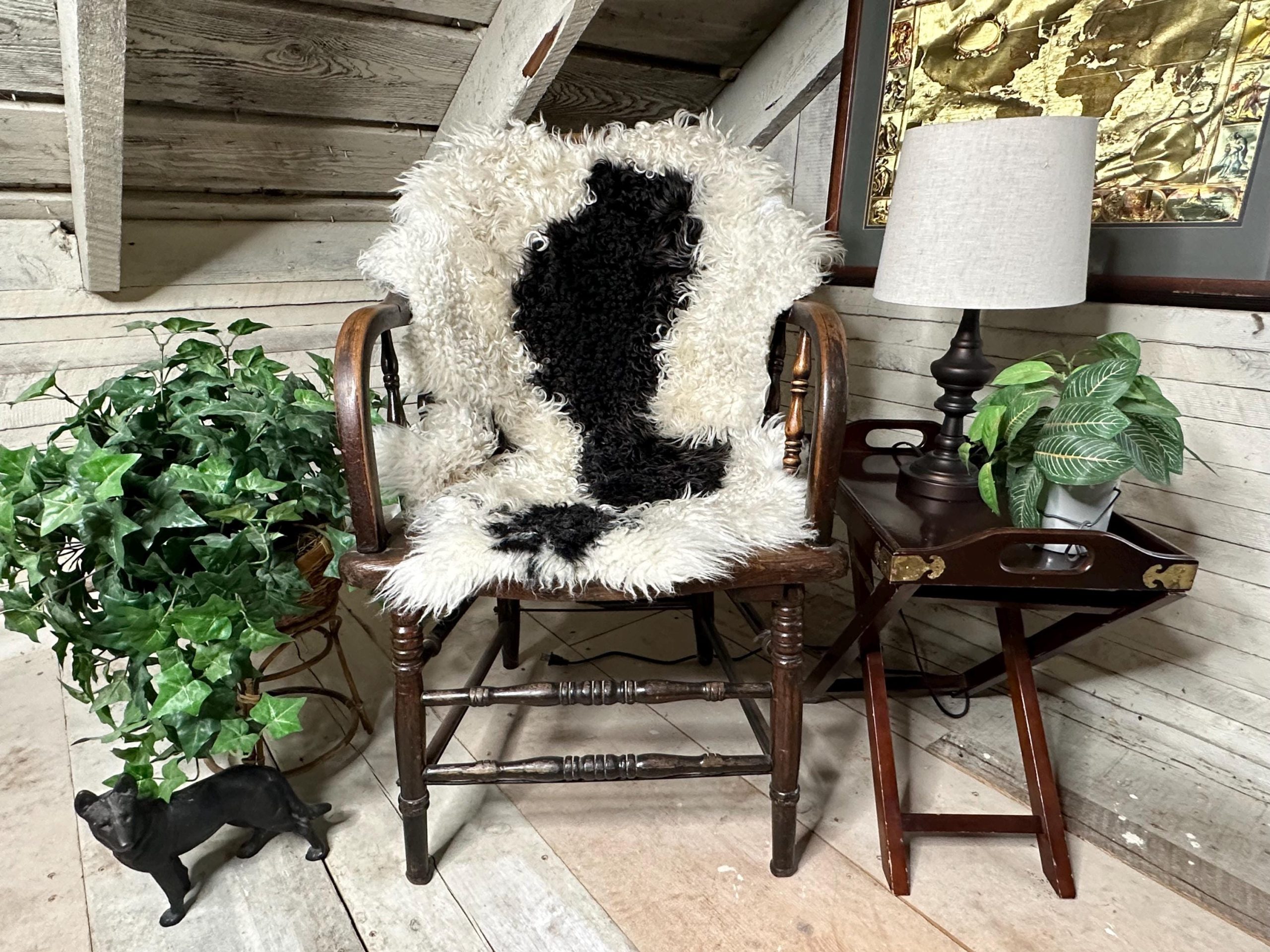 White & Black Piebald Sheepskin – Unique Icelandic Pattern, Soft Wool