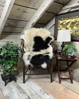 White & Black Spotted Icelandic Sheepskin Rug – Soft, Artisan Farm Hide