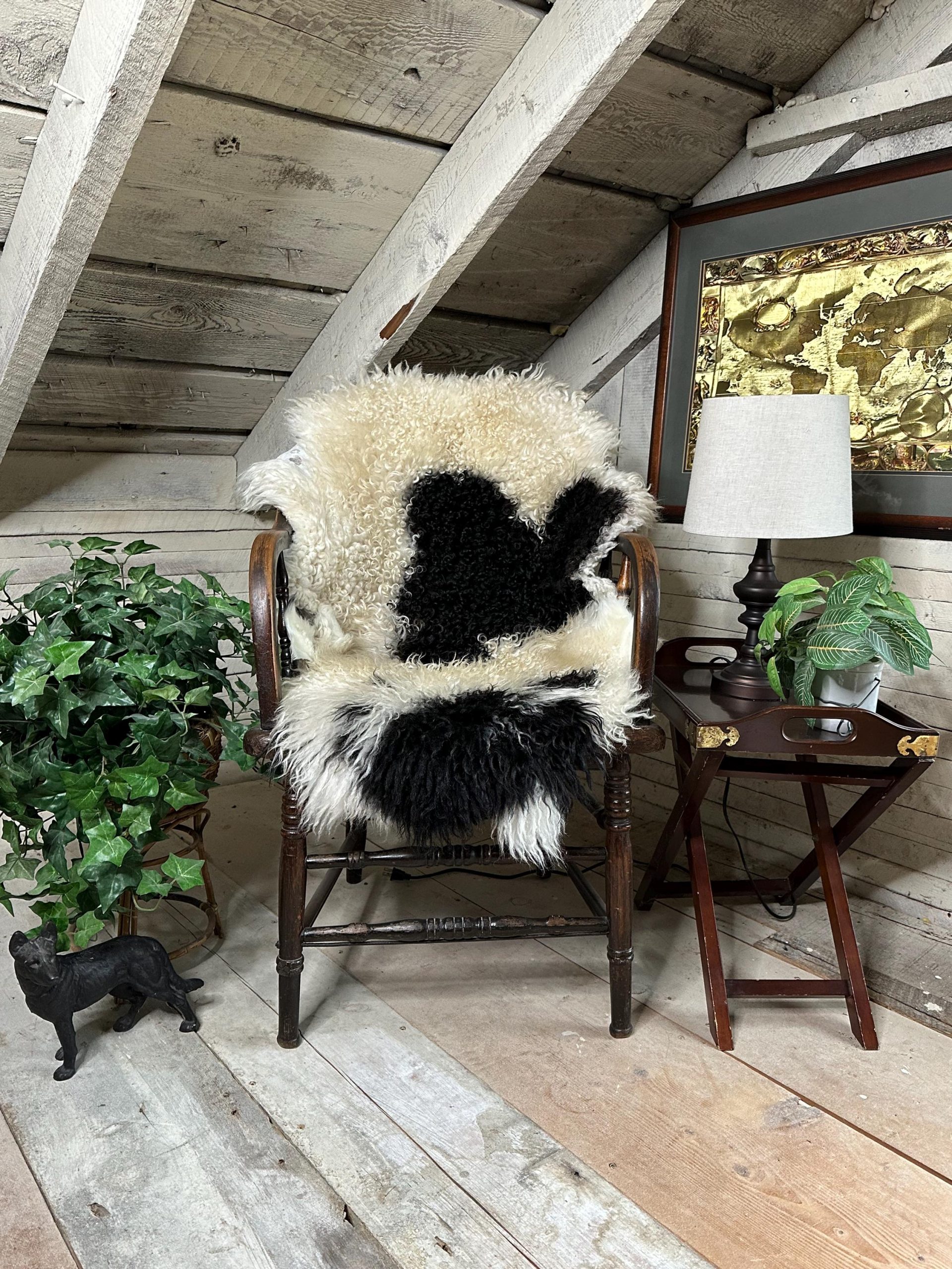 White & Black Spotted Icelandic Sheepskin Rug – Soft, Artisan Farm Hide